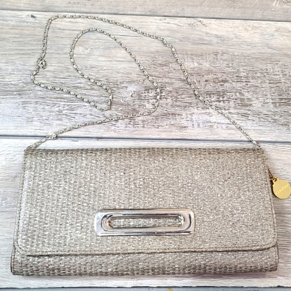 Big Buddha Handbags - BIG Buddah Sparkle Weave Slim Clutch Silver Chain Crossbody Chain Purse